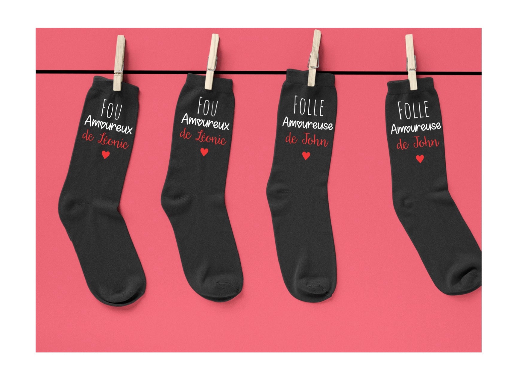 Chaussettes personnalisées fou amoureux de, cadeau saint Valentin, cadeau  couple, chaussettes couple