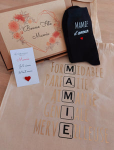 Box mamie personnalisée, coffret cadeau mamie, cadeau mamie, fête des grands mères, sac mamie et chaussettes