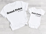 Cadeau naissance personnalisé tee shirt super grand frère et body super petit frère, annonce grossesse, futur grand frère