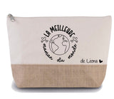 Trousse meilleure maman du monde, pochette personnalisée , grande trousse maman jute , cadeau maman, trousse colorée, fête des mères