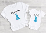 Tee shirt maman mini lapin , maman et moi pâques , pâques bébé , tenue assortie, tee shirt famille pâques ,pâques personnalisé