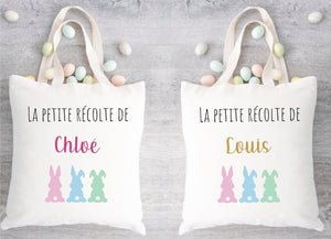 sac de pâques personnalisé la petite récole de + prénom, sac pour enfant, sac chasse aux oeufs