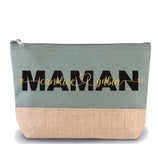 Trousse maman personnalisée prénoms enfants , pochette maman personnalisée , grande trousse maman jute , fête des mères