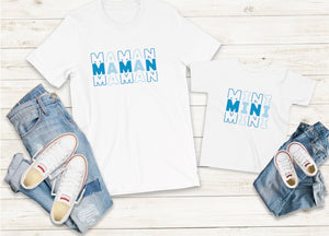 T-shirt maman mini, maman & mini , maman et bébé , tee shirt assorti famille, tee shirt personnalisé