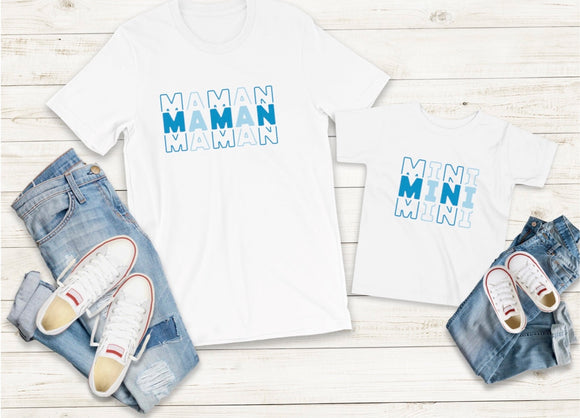 T-shirt maman mini, maman & mini , maman et bébé , tee shirt assorti famille, tee shirt personnalisé