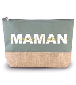 Trousse maman personnalisée prénoms enfants , pochette maman personnalisée , grande trousse maman jute , fête des mères