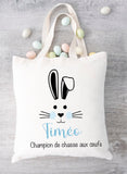 sac de pâques personnalisé prénom, lapin pour enfant, sac chasse aux oeufs