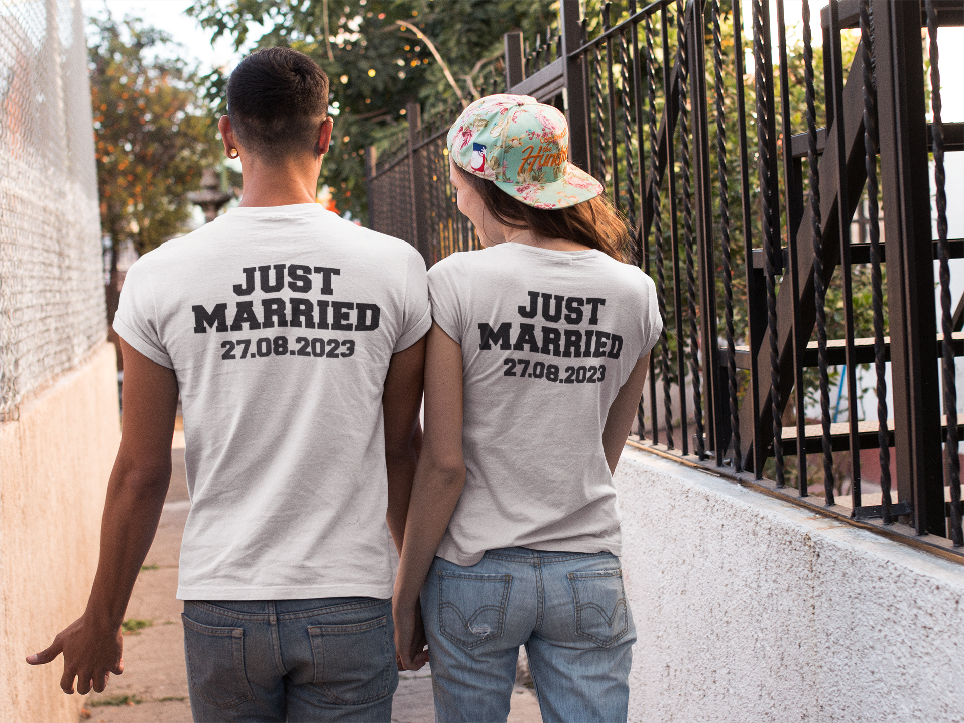 MARIAGE couple tee shirts just married, cadeau EVJF lendemain de