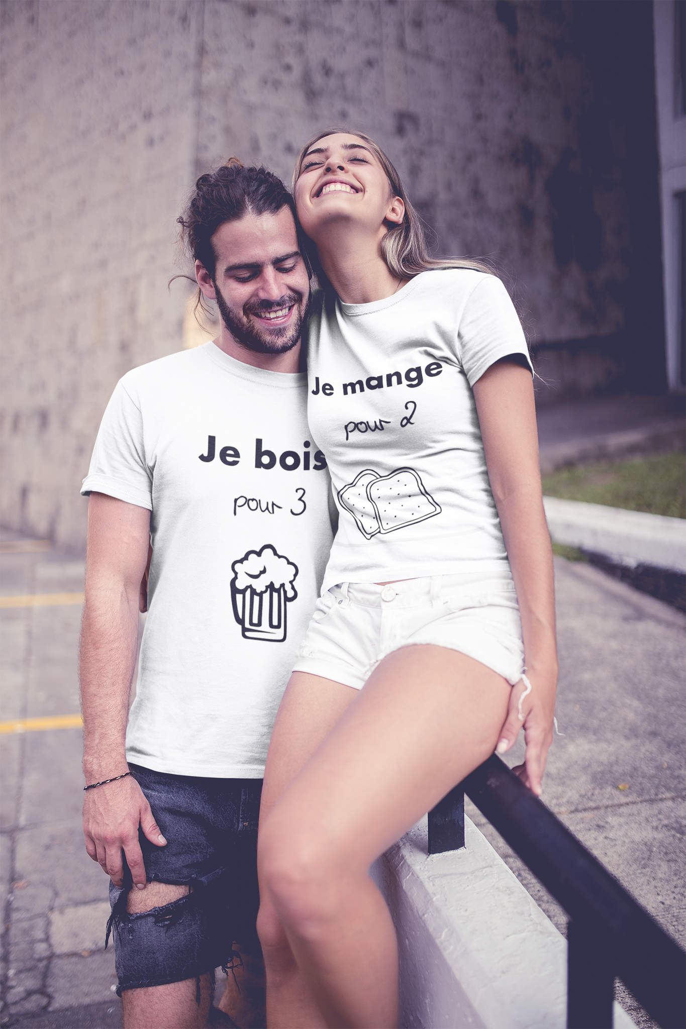 Annonce grossesse t shirt couple je bois pour 3 je mange pour 2