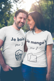 Annonce grossesse t-shirt couple je bois pour 3, je mange pour 2, futur papa, future maman, futurs parents