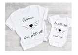 Tee shirt maman d'un petit chat, maman et moi, maman et bébé , tee shirt duo, tee shirt famille, tee shirt personnalisé