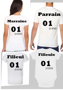 t-shirt parrain marraine filleule filleul qui déchire , cadeau parrain cadeau marraine, ensemble baptême