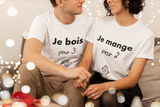 Annonce grossesse noël t-shirt couple je bois pour 3, je mange pour 2, futur papa, future maman, futurs parents