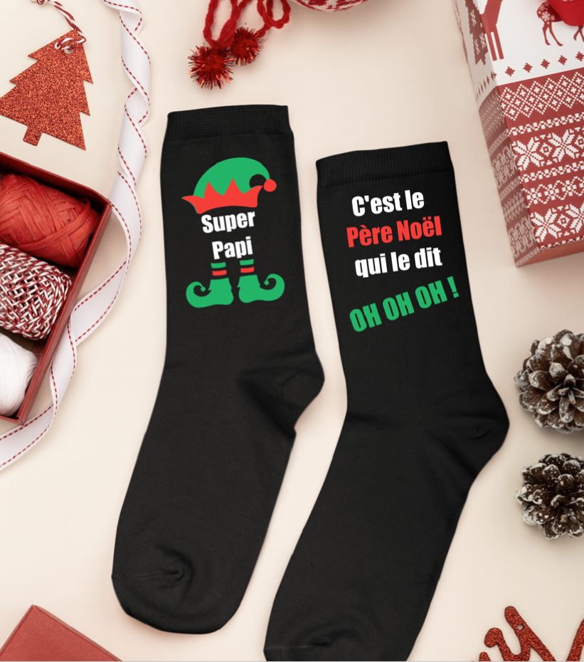 Chaussettes Noël personnalisées, chaussettes noel elf, cadeau noël