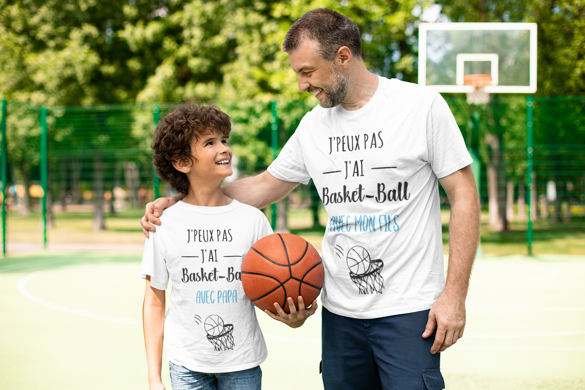 Tee shirt j'peux pas j'ai basket ball avec, tee shirt duo père et