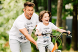 Tee shirt j'peux pas j'ai vélo avec, tee shirt duo père et fils, père et fille, tee shirt famille, cadeau papa