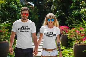 couple tee shirts just married cadeau EVJF lendemain de mariage