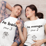 Annonce grossesse noël t-shirt couple je bois pour 3, je mange pour 2, futur papa, future maman, futurs parents